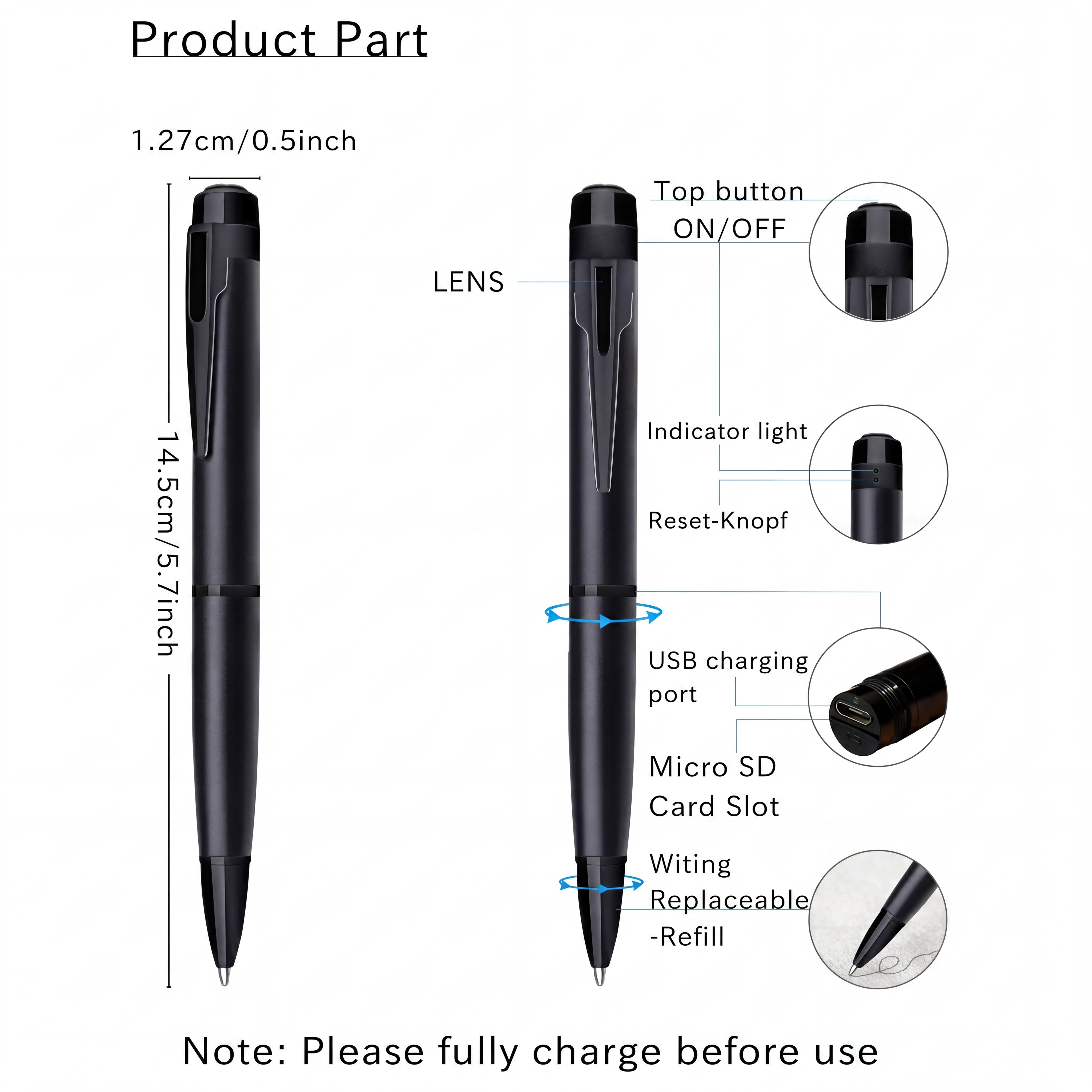 1)Summervibes Security Pen Camera 64GB BodyCam Home Outdoor Small 1080P Motion Detection Cam Meeting Recording Card Mini camera security cameras for home[NO WIFI]