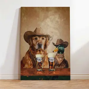 Labrador und Ente Cowboy Wandbild, Western Stil Hund Plakat, Landhausdrucke für rustikale Hausdekoration