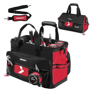 #fathersdaygift ARROW 17" Large Tool Bag with 36 Multipurpose Pockets, Tool Bags for Men Heavy Duty with Waterproof Hard Base, Reflective Band, Wide Open Mouth Toolbag for Electrician Mechanic Plumber HVAC