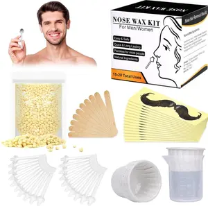 Nose Wax Kit for Men Women, Yovanpur Nose Hair Waxing Kit with 100g Nose Hair Wax Beads (15-20 USES), 20 Applicator, 15 Mustache Protector, 10 Paper Cups, 1 Measuring Cup - Easy, Quick and Painless