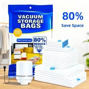 12 Pack Vacuum Storage Bags, BlueTransparent, Airtight Dust Moisture.Proof, Extra Large Capacity, 80% SpaceSaving Bag, Includes Hand Pump