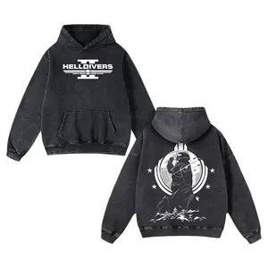 Helldivers 2 Washed Hoodie Oversize Unisex, Double Printed Streetwear Game Merch Gift For Fan