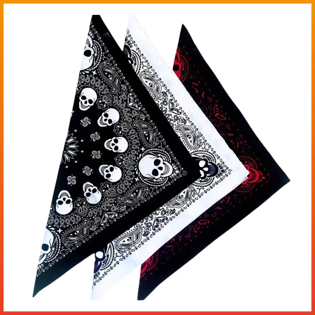 3-piece set of punk skull headbands, vintage hip-hop style bandanas, with floral and paisley patterns, suitable for outdoor activities and as fashion accessories, headbands, printed headscarves