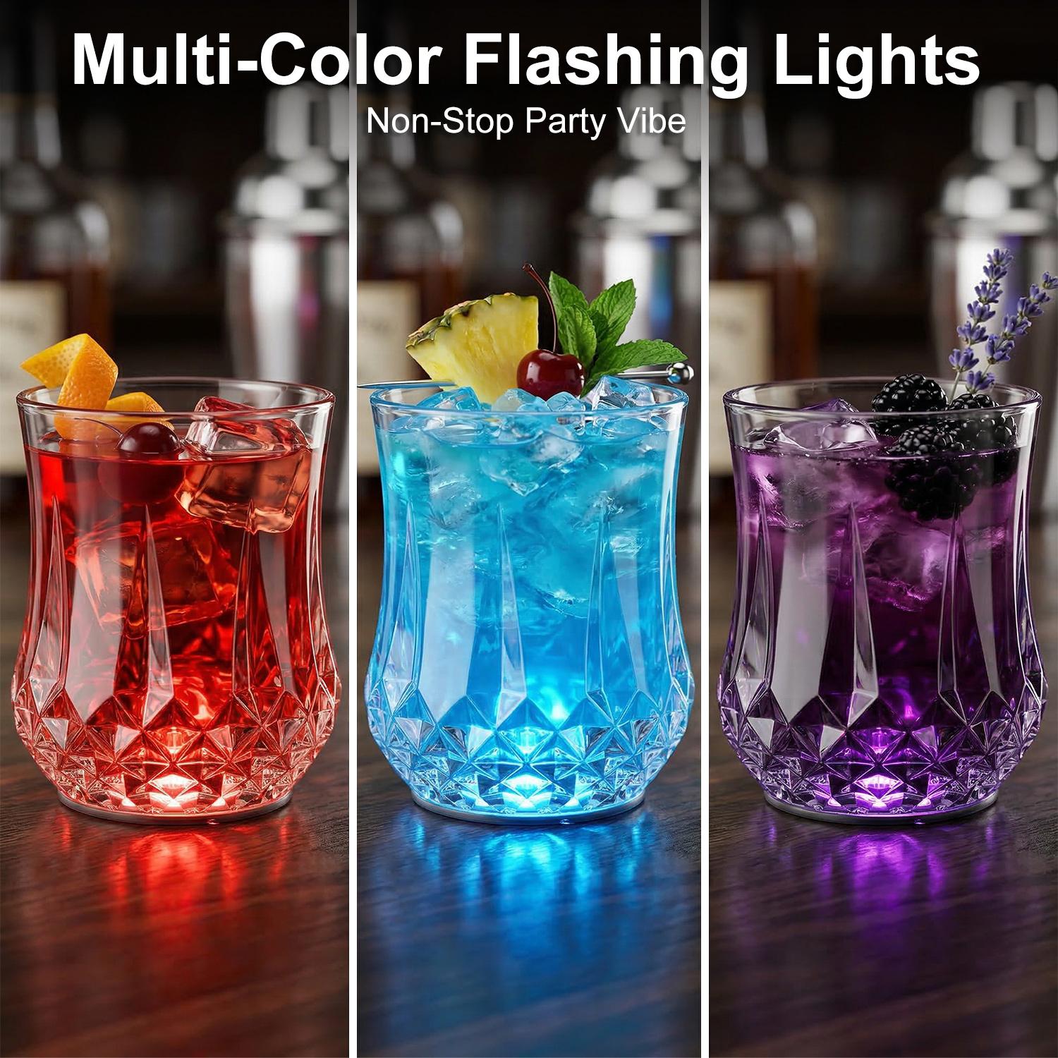 LED Glowing Tumblers, Liquid Activated Flash Crystal Cups, Water Activated Auto Light Up Shimmering Plastic Cups for Party Bar Nightclub Tableware
