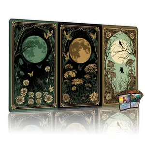 TCG, MTG, CCG RPG trading card game pad, Art Nouvel triple full moon, mysterious forest pattern, butterfly, flower, 14×24 inches, anti-slip, washable, table pad, mouse pad, desktop decoration.