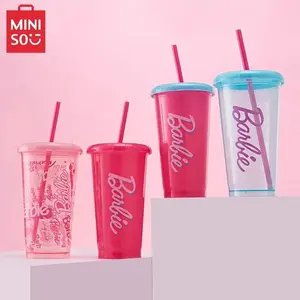 Barbie Sunshine Sparkle Straw Plastic Cup Set 4pcs 520mL – Colorful Drinkware for Kids & Adults, Fun & Vibrant Design, Ideal for Parties & Gifts Valentine Gift for Girlfriends Reusable Bottles
