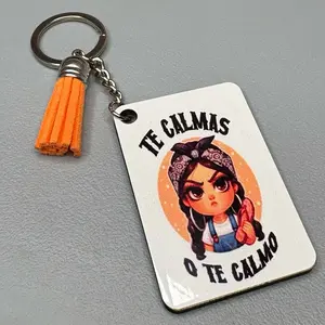 Hermoso Personalized Keychain with 'TE CALMAS O TE CALMO' Design & Orange Tassel for Unique Gifts
