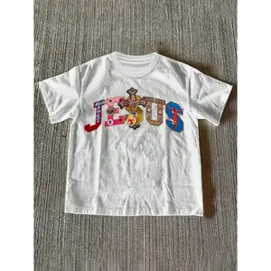 180g[100%cotton]Glimmora Faith Inspired MultiColor Gemstone Cross and Jesus Graphic Print Women S Crew Neck T Shirt christian clothing