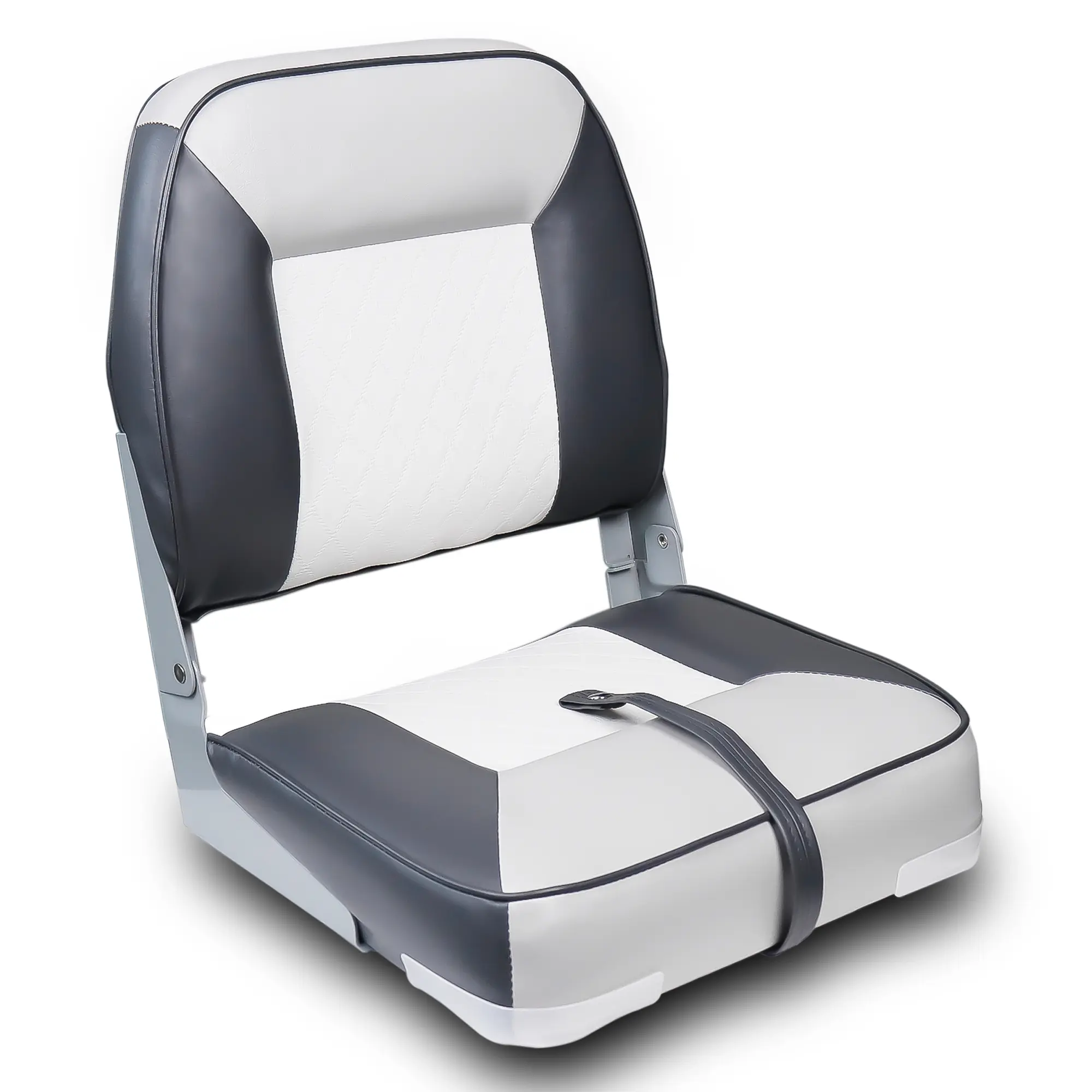 VANCUS Folding Boat Seat, Low Back Boat Seat for Speedboats, Fishing Boats and Sightseeing Boats, White Diamond Grid + Dark Gray + Light Gray, 1 Pack