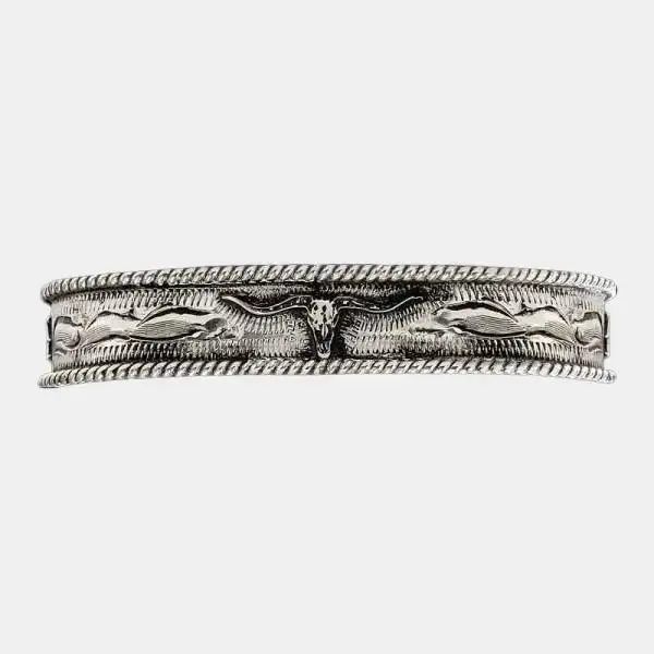 Longhorn Western Cuff Bracelet | Longhorn Steer Skull | Rope Edge | Hand Engraved Base