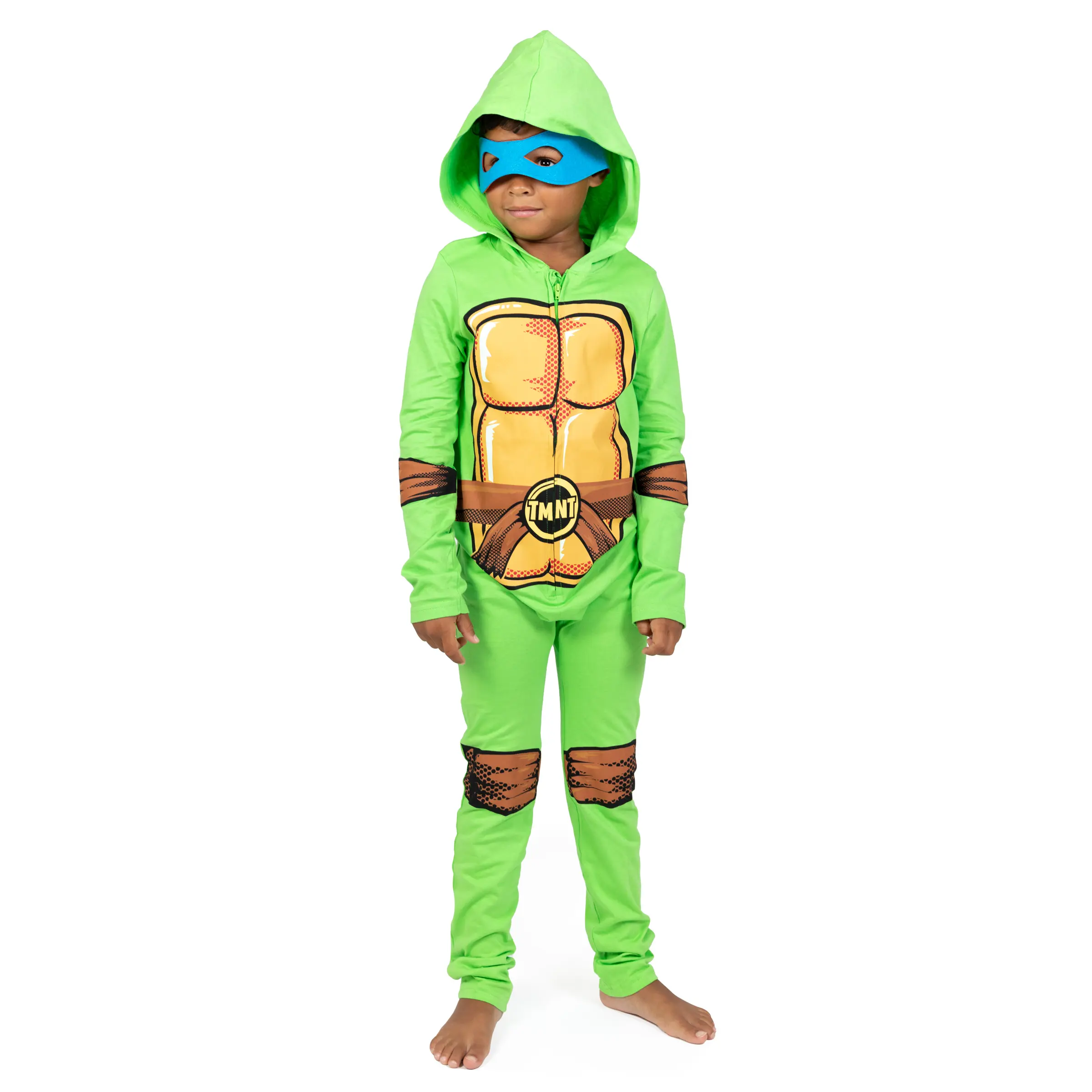 Teenage Mutant Ninja Turtles Halloween Zip Front Jersey Costume Coverall and Mask Set Turtle Green Toddler to Big Kid