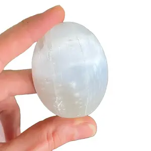 Selenite Crystal Handheld Palm Stone - Calming and Cleansing Properties