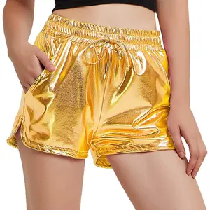 Women's Metallic Shorts Summer Sparkly Hot Outfit Shiny Short Pants thermal Seamless Low Waist Scrunch Bum Camo Mesh Hunting Gym Low-Waist Fluffy Stitching biker women clothing men Plaid Wool Blend High Skirt