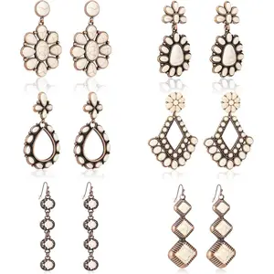 6 Pairs Western Turquoise Earrings Set for Women Boho Vintage Dangle Earring Statement Country Cowgirl Jewelry Accessories for Gift