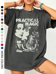 Women's Practical Magic Casual Printed Round Neck T-Shirt, Stylish Summer Tee for Daily Vacation Wear, Loose-Fit Thin Fabric for Spring & Fall