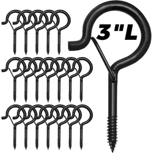 20 count 3 inches Q-Hanger Hooks with Safety Buckle, Screw Hooks for Outdoor String Lights, Ceiling Hooks for  , Black