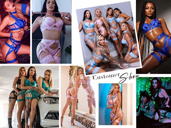 Avidlove Lingerie Set for Women Strappy Lingerie Underwire Push Up Bra Garter Set Lingerie with Chain Fit Breathable SpringStatements