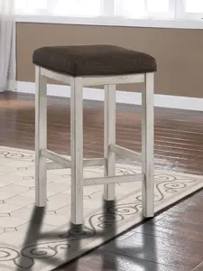 BonaNest Farmhouse Style Dining Chairs with Counter Height White Brushed Legs with Dark Brown Upholstered Seats (Set of 2)