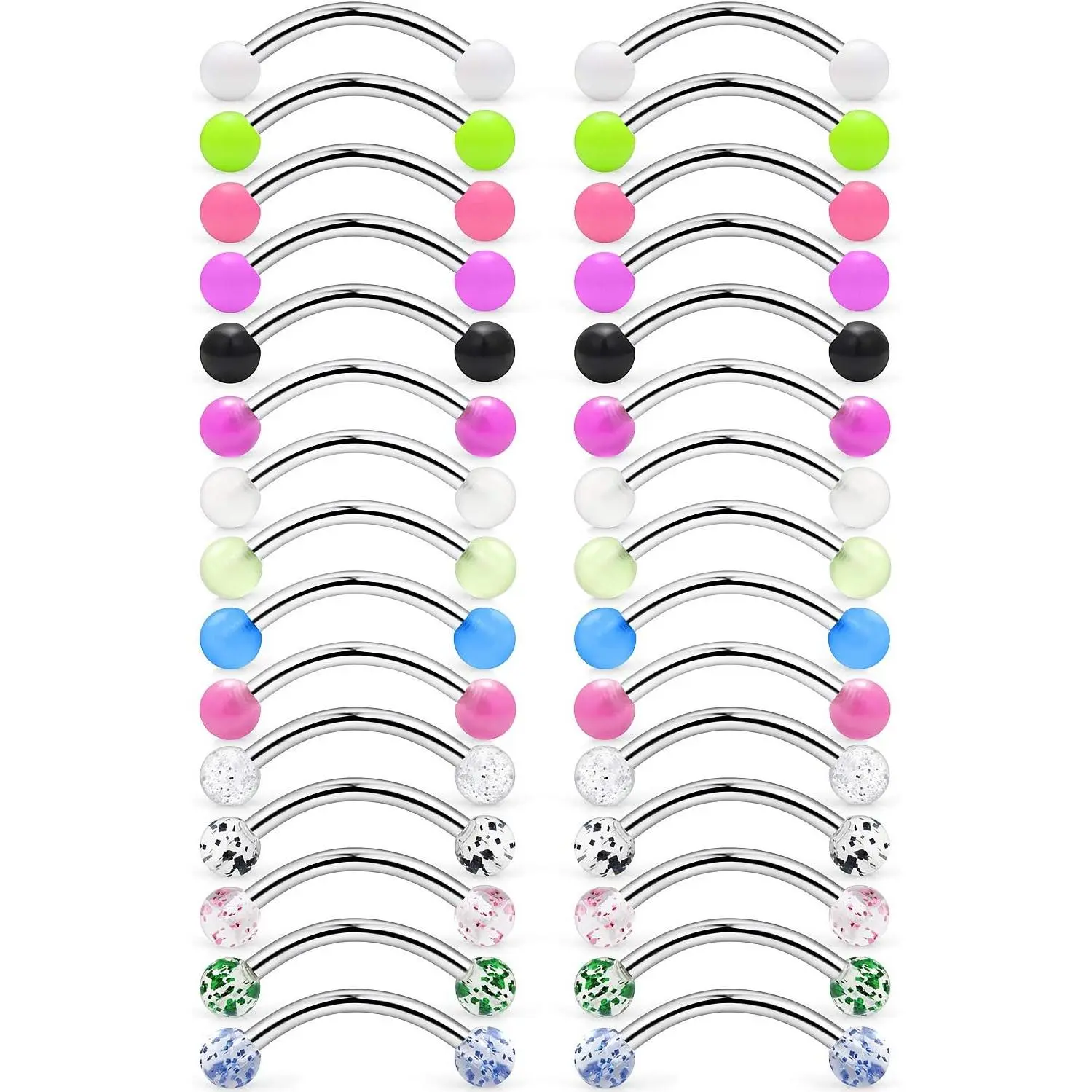 16G 14G Stainless Steel Curved Barbell Snake Eyes Tongue Ring Nipplerings Nipple Rings   Retainer 14mm 16mm 30 count