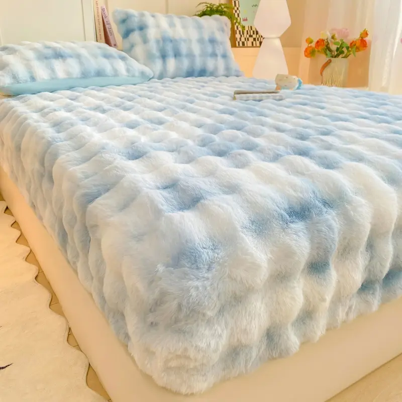 1pc Luxurious Warm Soft Fake Rabbit Fur Bed Sheet Set, soft and skin-friendly, with a warm touch, comfortable mattress protector, deep pocket design, perfect fit, ideal gift for festivals, suitable for bedroom, home, dormitory