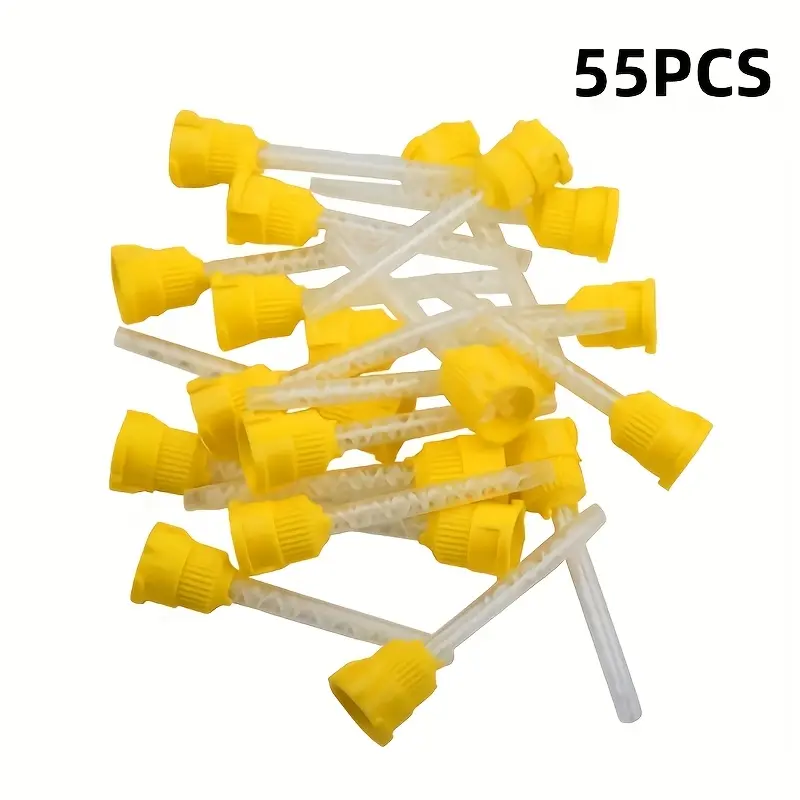 55pcs Silicone Mixing Tips |   Yellow 1:1 Mixing Tubes for Dispensing, Compact Dispenser, Silicone Material