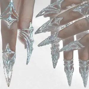 Punk Metal Nail Cover Bone Ring Gothic Rock Machinery Manicure Fingertip Ring Multilayer Finger Rings Cosplay Jewelry Set Gift