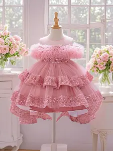 Toddler Girl's Floral Embroidery Sequins Sweater Dress, Cute Puff Sleeve Round Neck Knit Dress for Party Holiday Wedding Guest, Kids Clothes for Summer