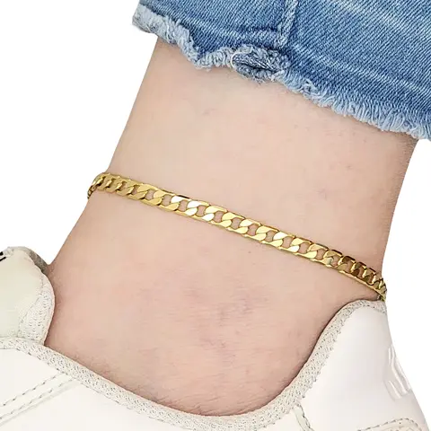 BA Unique Fashion Gold Electroplated Diamond-Cut Cuban Chain Ankle Bracelet - Petite Size to Plus Size