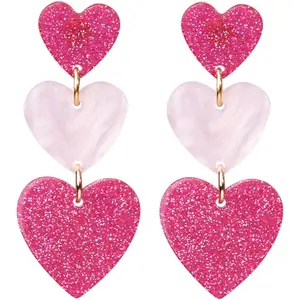 Heart Dangle Earrings for Women Daily Wear Jewelry with Lightweight Love Pendant Design Coordinated Pink Red Style for Parties And Casual Outfits