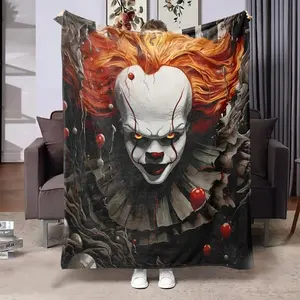 Horror Movie Pennywise Print Super Soft Flannel Blanket - Soft Funny Flannel Material Throw Blanket Multipurpose Office Bedding Blanket PlushThin Warm Napping Blanket for Home Office School Travel Lightweight Anime Quilt Holiday Gift Fans