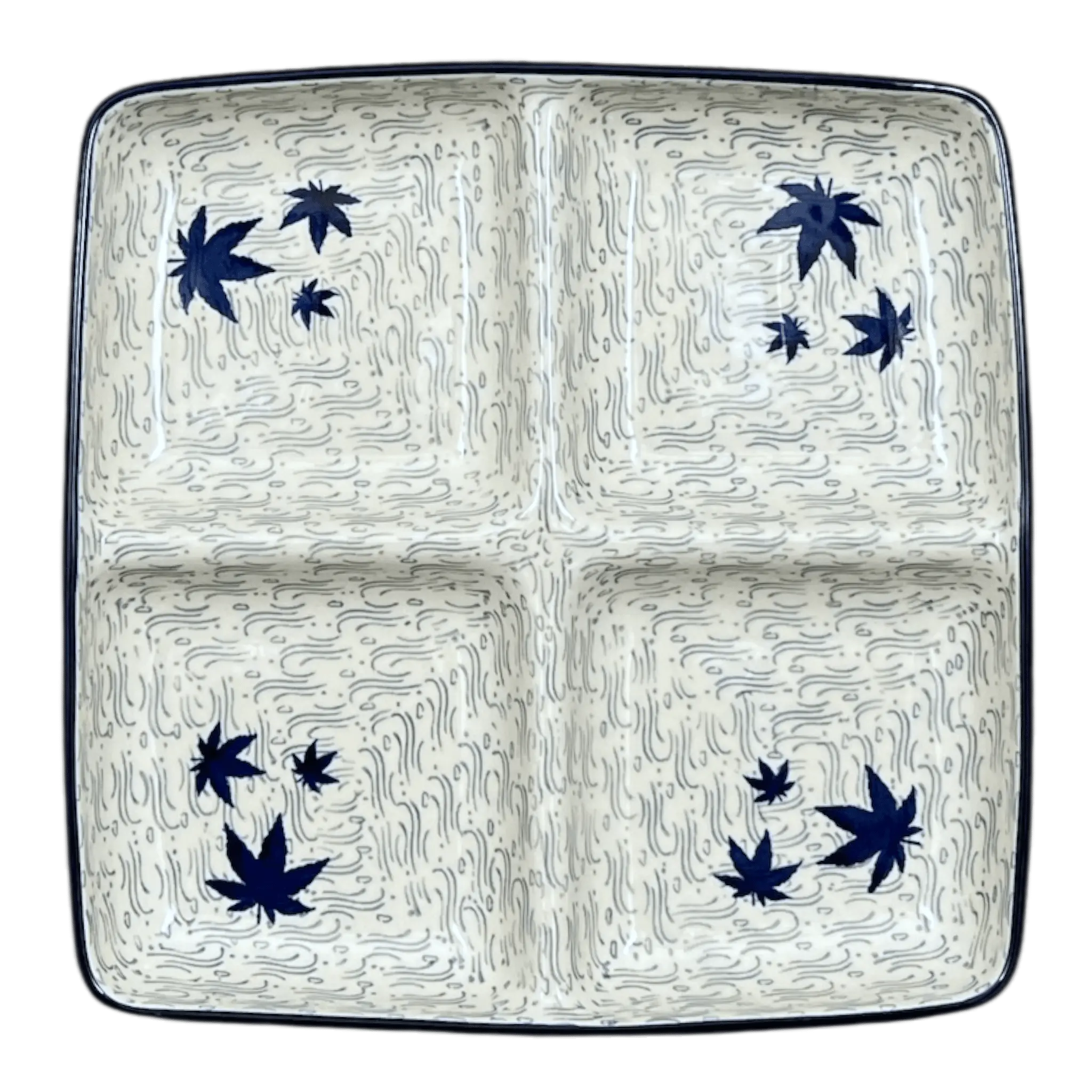 Divided Square Dish, 9.75" in "Blue Sweetgum" by Ceramika Artystyczna | AB40-2545X
