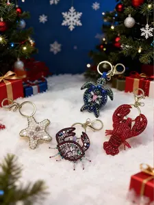 Exquisite and cute marine creature diamond encrusted bag decoration, Bag Charms, with starfish, scallop, turtle, lobster, and crab shaped decorations, can be used as keychains, lightweight and easy to carry, can be given to friends