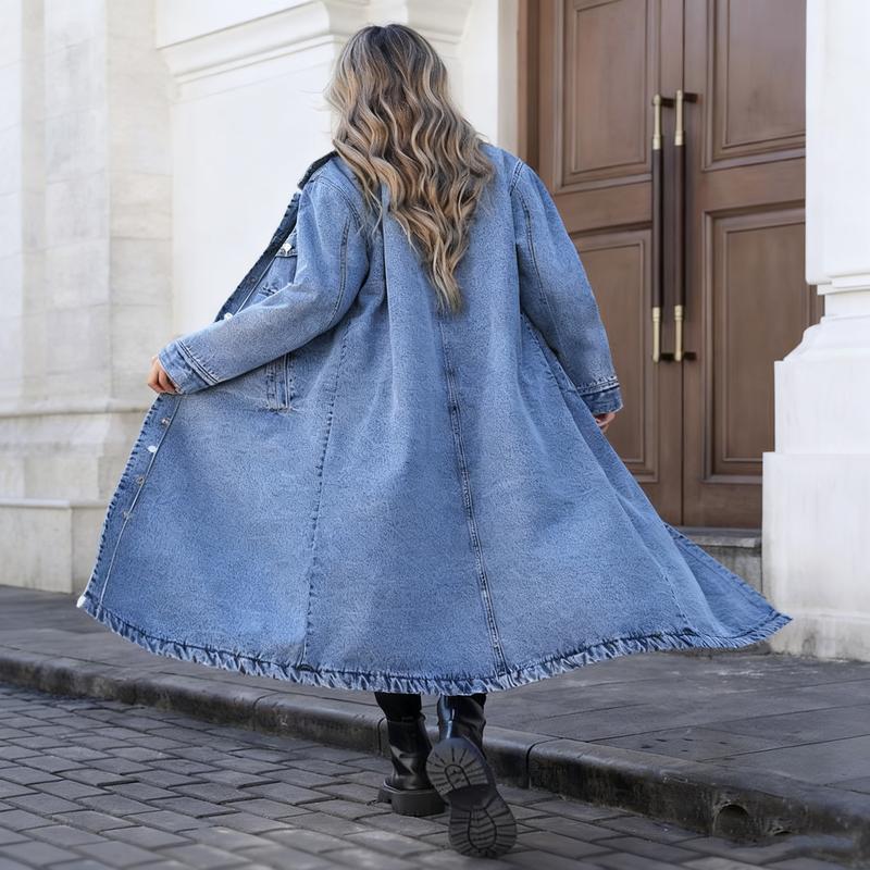 Scacto Women's Button Front Denim Coat, Elegant Casual Long Sleeve Denim Jacket for Spring & Fall, Women's Clothing for Daily Wear