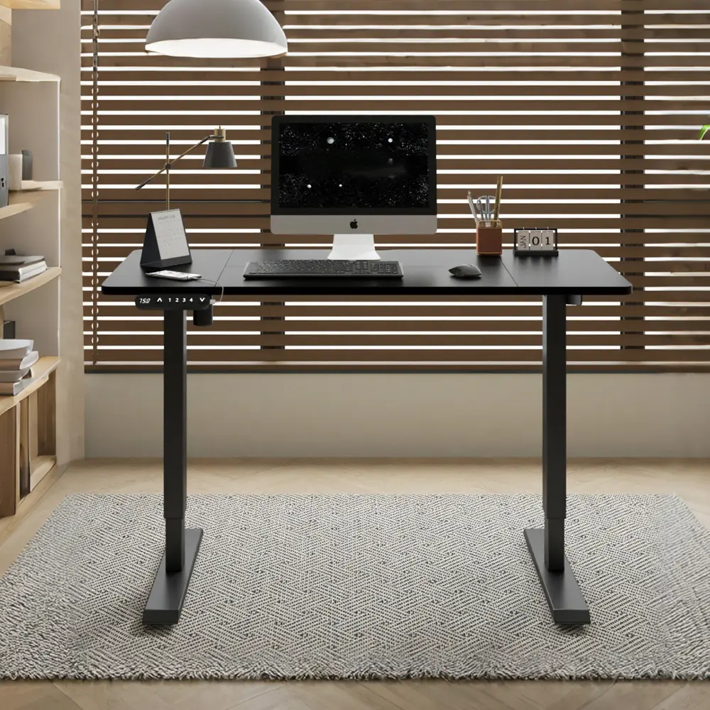 55"×24" Black Electric Standing Desk Height Adjustable Desk for Home and Office Computer Table Gaming Desk Modern Lift-up Desk