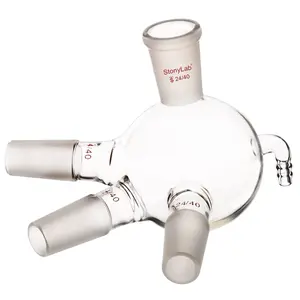 Glass Distilling Receiver, Distillation Adapter with Four 24/40 Joints, and Hose Connection