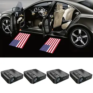 4 Pack USA Flag Car Door Welcome Projector Lights, Smart Light Sensing Auto On/Off, Wireless No Drill LED Ghost Shadow Courtesy Lamp, Universal Patriotic Car Interior Exterior Decoration For Sedan SUV Truck