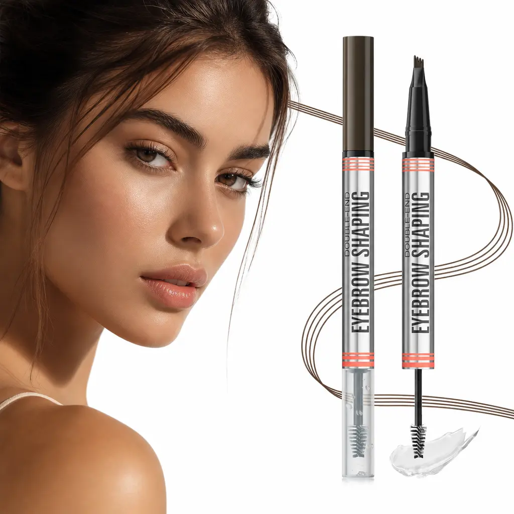 2-in-1 Dual-Ended Microblading Pen + Gel Eyebrow Product - Waterproof, Sweat-Proof, Humidity-Resistant, Non-Clumpy, Smooth, Long-Lasting - Natural Look Brows, Brow Thickener with Powder Adhesive Tape Brush, Wipe Dry for Summer Music Festival Makeup
