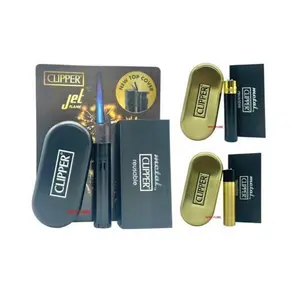 Clippert Full Metal Jet Flame Lighter black gold color Refillable with Metal Gift Box for Secure Storage