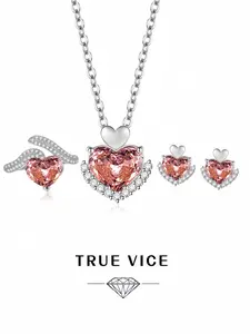 "Peach Orange Sweetheart • Sweet Cool Set" Fashion Padparadscha luxury high-carbon ice-cut rose set, sparkling premium colored gem 3-piece set (ring, earrings & necklace). Ideal gift for dates, perfect for daily wear, vacations & banquets.