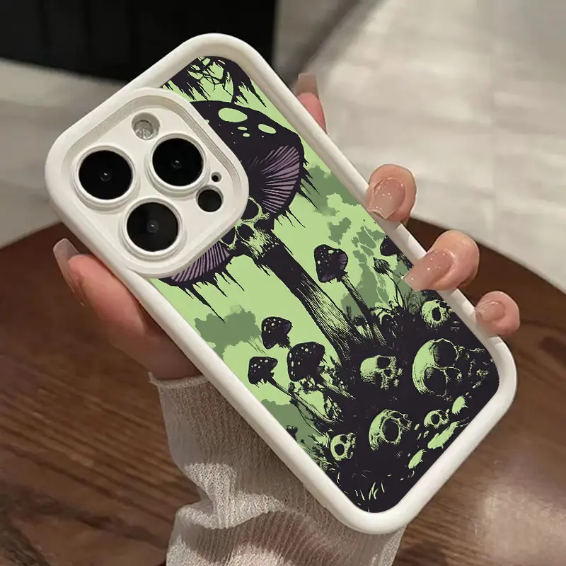Mushroom Skull Pattern TPU Phone Case for iPhone 17 16 15 14 Pro Max 13 12 11 X XS Plus/Air/Pro Max/Pro Shockproof Drop Protective Rugged Durable Silicone Cover Protection Smartphone