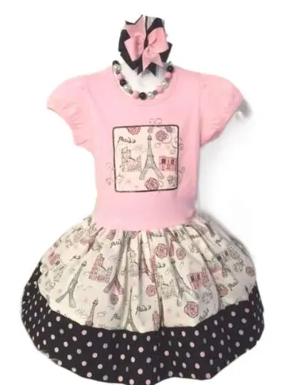 Paris Party France Fashion Eiffel Tower Tea French Twirl Dress Birthday Custom Boutique Pageant All Sizes Pink White Black