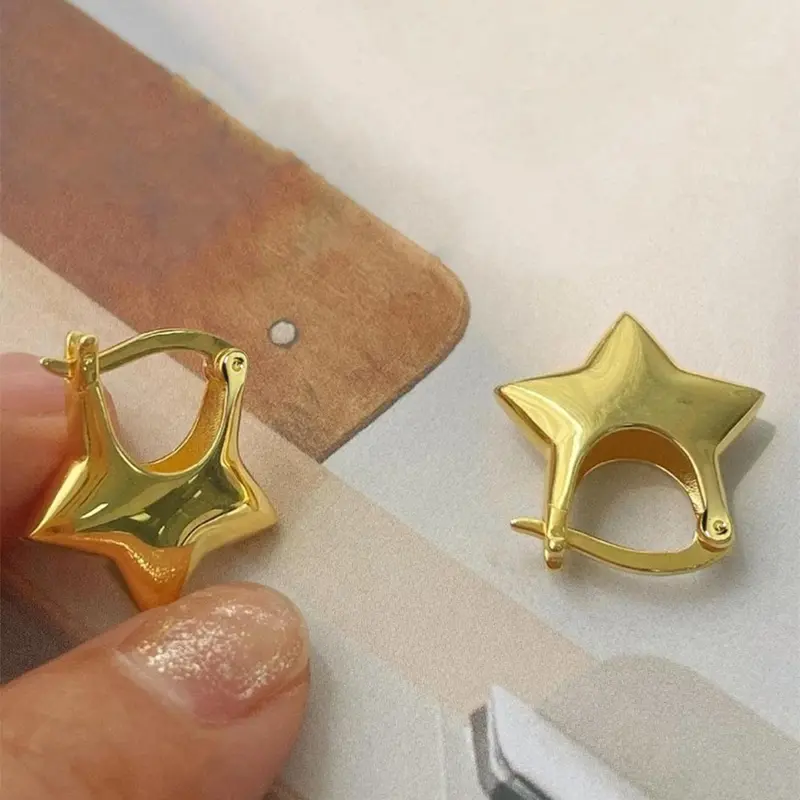Y2k Cute Star Design Hoop Earrings, Elegant Minimalist Earrings, Fashionable Hoop Earrings, Ear Hoops for Women & Girls, Trendy All-match & Exquisite Jewelry for Birthday Gift, Versatile Earrings