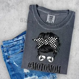moto mom messy bun comfort colors womens tshirt