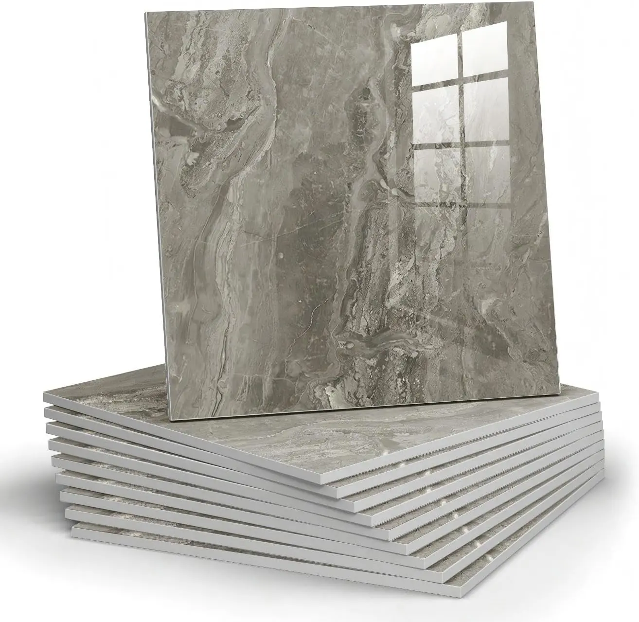 10pcs Marble Peel and Stick Backsplash Waterproof Washroom Wall Panels, Peel and Stick Tile, PVC Wall Panels for Kitchen (Grey Marble Tiles, 11.8" x 11.8" x2.5MM x 10Pack)