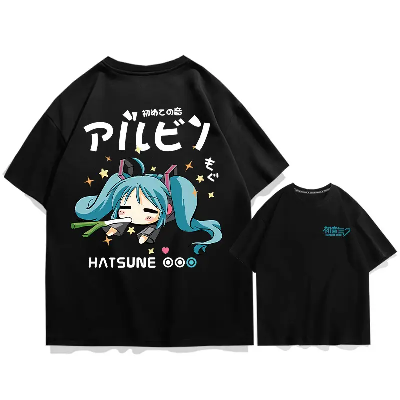 Men's and women's summer anime Hatsune Miku printed short-sleeve T-shirt, loose and casual versatile short-sleeve T-shirt