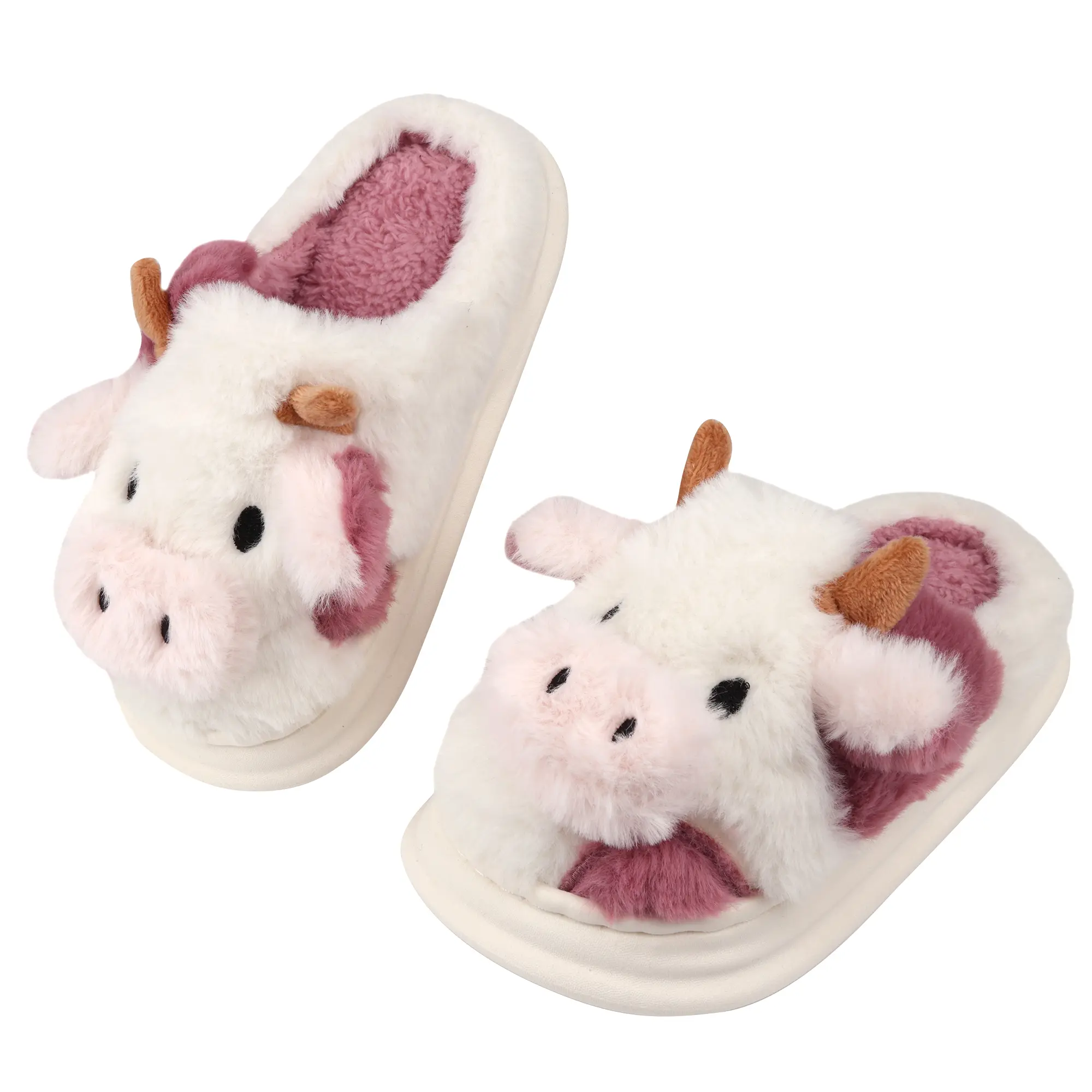 Cow Print Fuzzy Warm Slippers for Women Men, Fashionable House Slides with Non-Slip Sole for Steadier Indoor Grip, Fashionable Slippers, Soft Cushioned Slippers