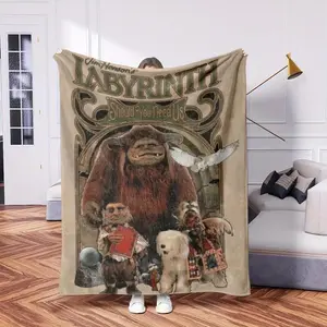 Labyrinth Movie-Themed Flannel Blanket - Soft All-Season Throw with Goblin King Design, Lightweight Polyester Bedspread for Home, Travel, Camping - Perfect Gift for Jim Henson Fans & '80s Movie Lovers