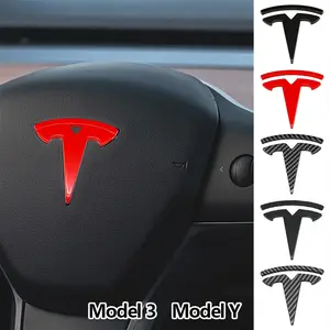 Tesla Model 3/model Y Front & Rear Emblem + Steering Wheel Logo Set, 3D Stereo Car Badge Stickers, Upgrade Decals for Vehicle Head Tail