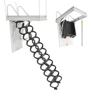 summervibes VEVOR Attic Ladder, 660LBS/299.4KG Capacity, Fits 8.5 to 9.4 ft Ceiling Height and 39.4x 27.5 inch Opening Size, Alloy Steel Pull-Down Retractable Ceiling Stair with Pulling Rod for Attic Loft Roof