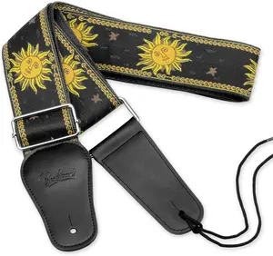 Guitar Strap,  Embroidered Sun Straps with  Ends Guitar  Strap for Bass, Acoustic,Classical & Electric Guitar (Black)